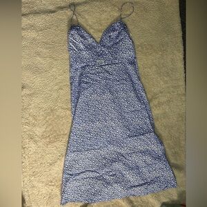 SALONI White and Blue Patterned Dress